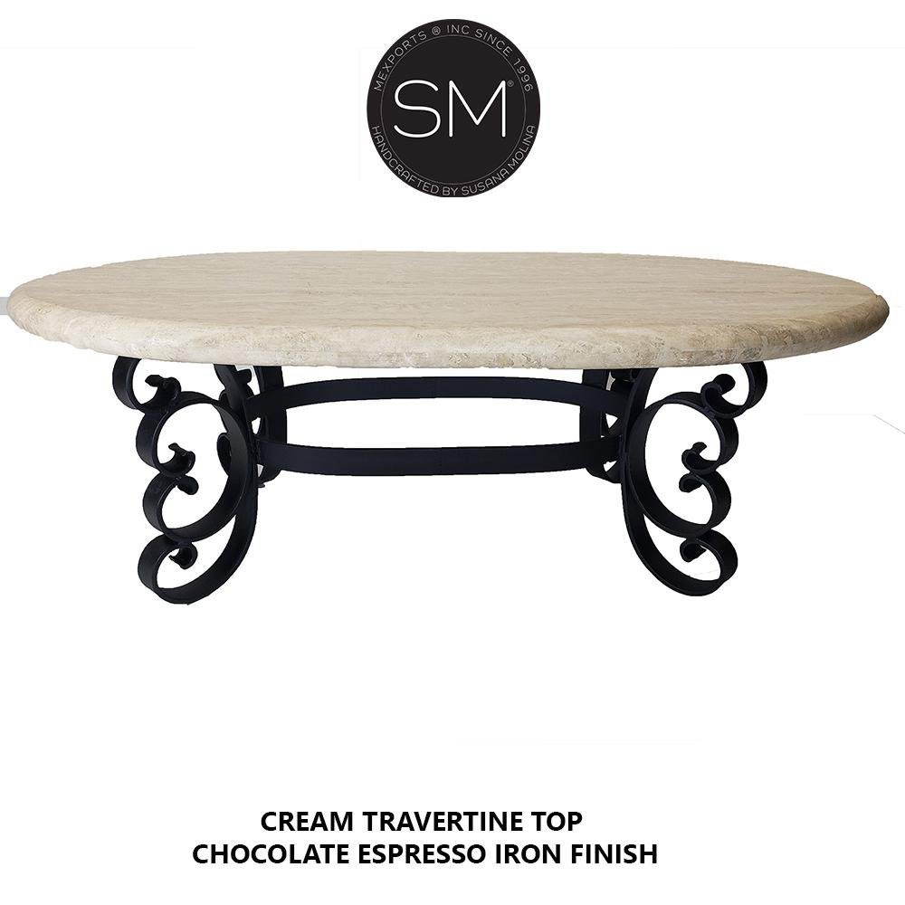 Mexports by Susana Molina 1247AAOT 60" Cream Travertine Stone Top Chisel Edge Precious Oval Coffee Table