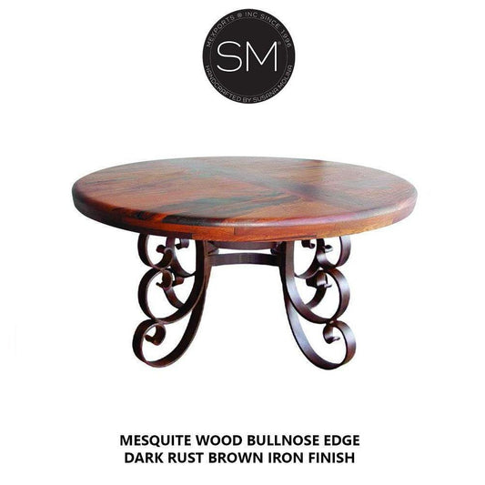 Mexports by Susana Molina 1247DM 48" Mesquite Wood Top No Inlay Round Dining Table With Hand-Forged Iron Base