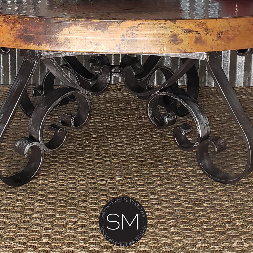 Mexports by Susana Molina 1251AAAC 38" Natural Hammered Copper Top Luxury Round Coffee Table With Wrought Iron Base