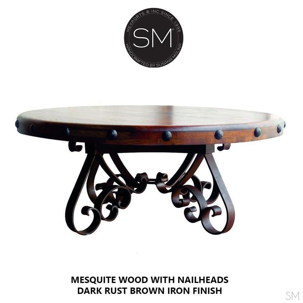 Mexports by Susana Molina 1251AAAM 38" Mesquite Wood Top No Inlay With Nailheads on Edge Round Coffee Table