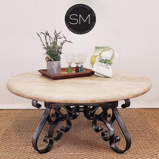 Mexports by Susana Molina 1251AAAT 48" Cream Travertine Stone Bullnose Edge Round Coffee Table