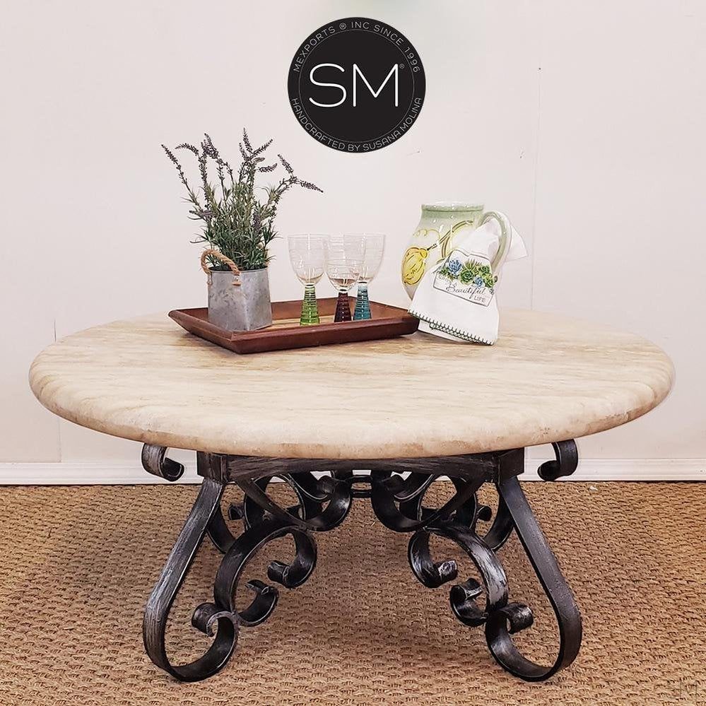 Mexports by Susana Molina 1251AAAT 48" Cream Travertine Stone Chisel Edge Round Coffee Table