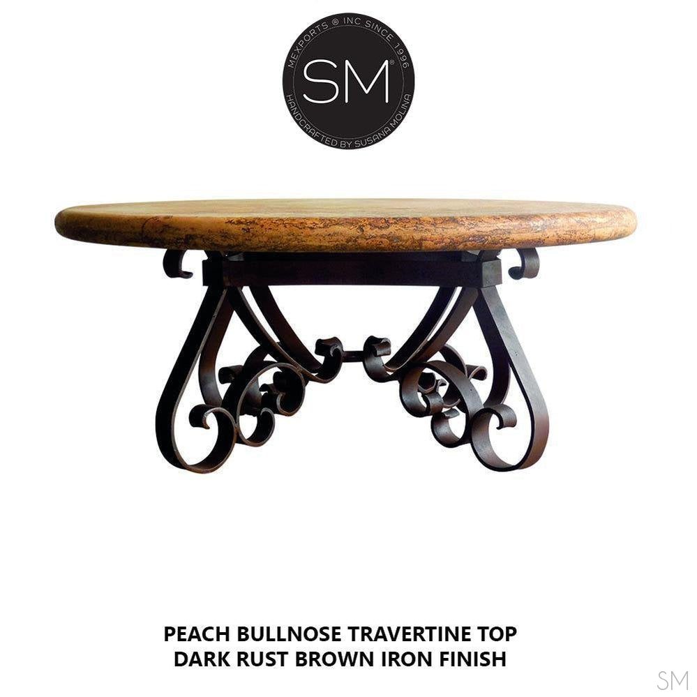 Mexports by Susana Molina 1251AAAT 48" Peach Travertine Stone Bullnose Edge Round Coffee Table