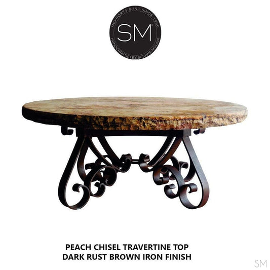 Mexports by Susana Molina 1251AAAT 48" Peach Travertine Stone Chisel Edge Round Coffee Table