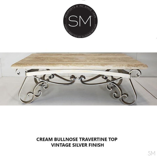 Mexports by Susana Molina 1251AAT 60" Cream Travertine Bullnose Edge Rectangular Coffee Table