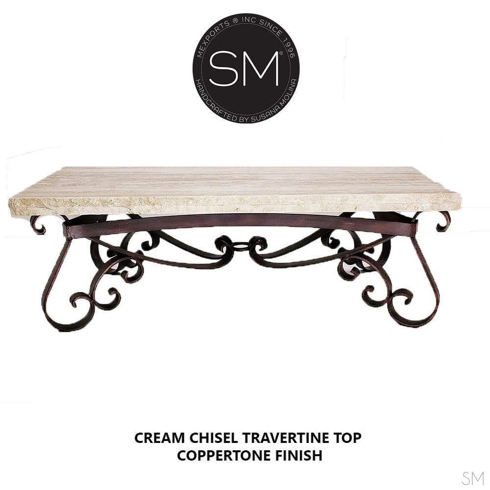 Mexports by Susana Molina 1251AAT 60" Cream Travertine Chisel Edge Rectangular Coffee Table