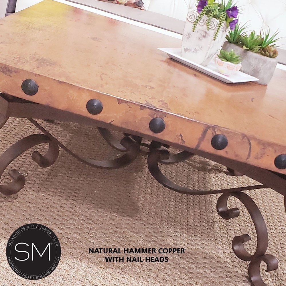 Mexports by Susana Molina 1251AC 48" Natural Hammered Copper Top With Nailheads on Edge Square Coffee Table