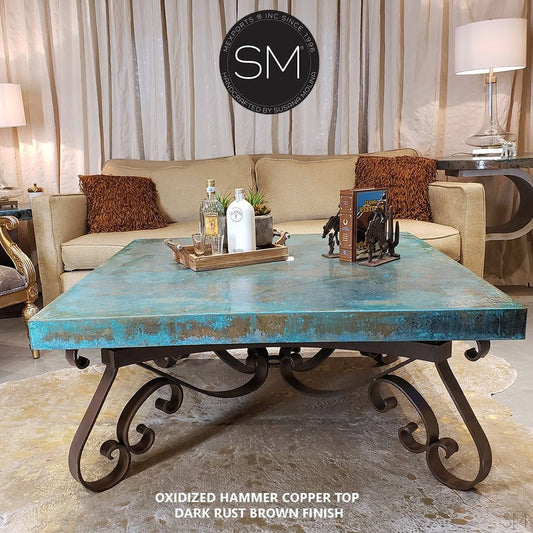 Mexports by Susana Molina 1251AC 48" Oxidized Hammered Copper Top Square Coffee Table