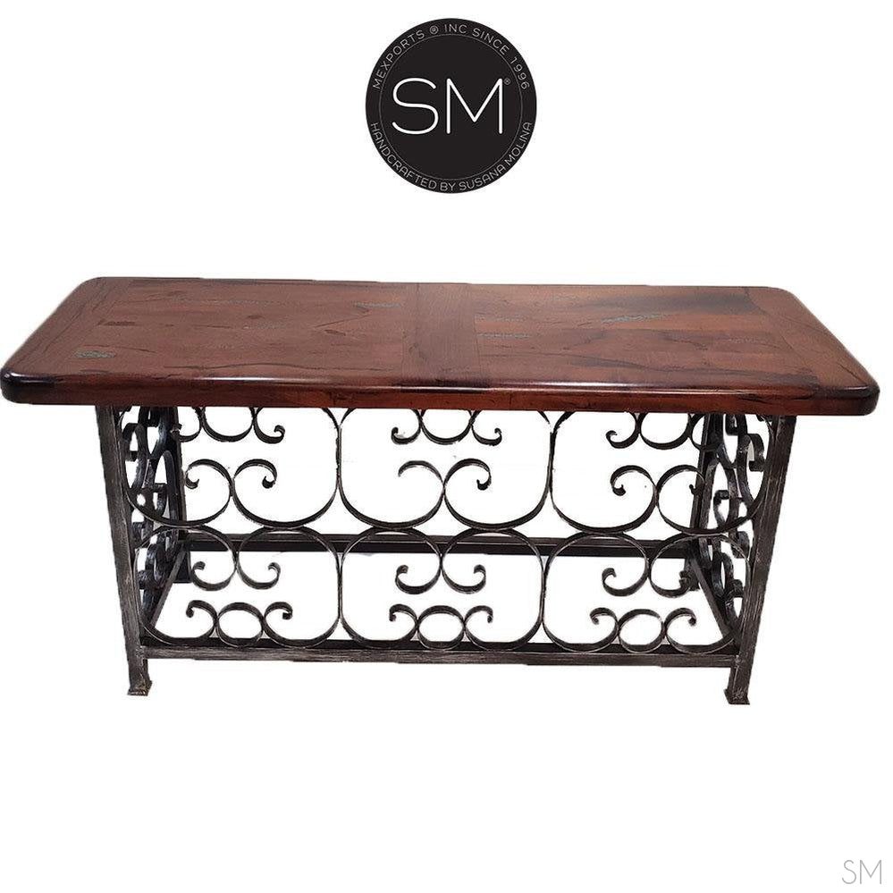 Mexports by Susana Molina 1252CM 72" Mesquite Wood Top Rounded Corners No Inlay With Nailheads on Edge Rectangular Console Table