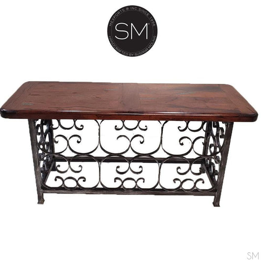 Mexports by Susana Molina 1252CM 72" Mesquite Wood Top Rounded Corners No Inlay With Nailheads on Edge Rectangular Console Table