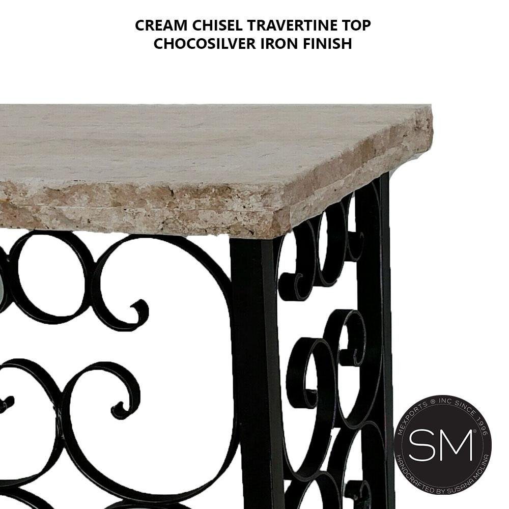 Mexports by Susana Molina 1252CT 63" Cream Travertine Chiseled Edge Rectangular Console Table