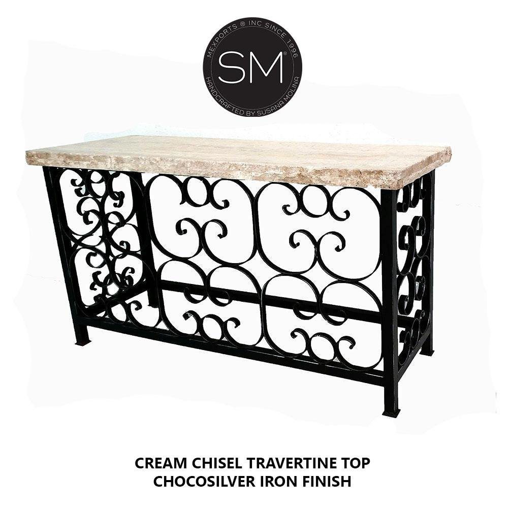 Mexports by Susana Molina 1252CT 63" Cream Travertine Chiseled Edge Rectangular Console Table