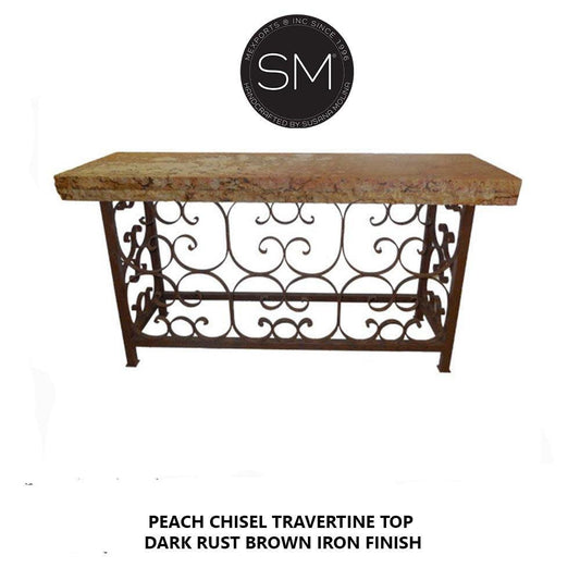 Mexports by Susana Molina 1252CT 63" Peach Travertine Chiseled Edge Rectangular Console Table