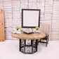 Mexports by Susana Molina 1252DT 54" Peach Travertine Chisel Edge Round Dining Table With Wrought Iron Base
