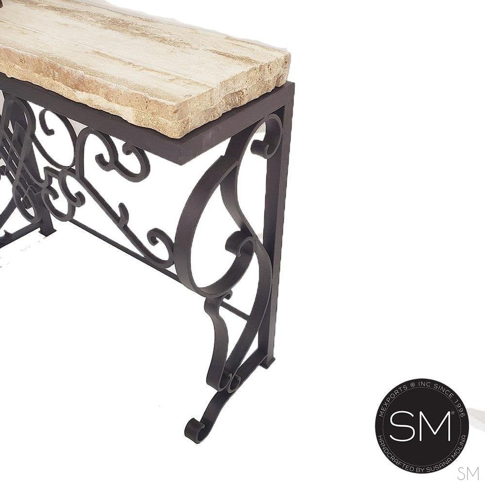 Mexports by Susana Molina 1255FT 44" Cream Travertine Stone Chiseled Edge Rectangular Console Table