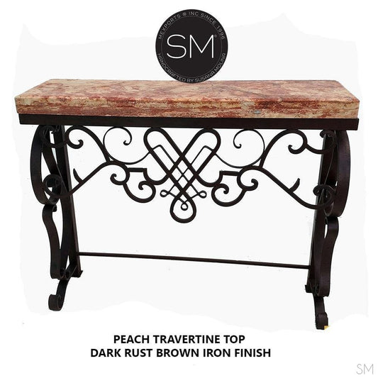 Mexports by Susana Molina 1255FT 44" Peach Travertine Stone Straight Edge Rectangular Console Table