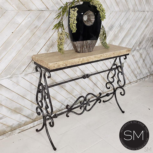 Mexports by Susana Molina 1256FT 44" Cream Travertine Chiseled Edge Rectangular Console Table
