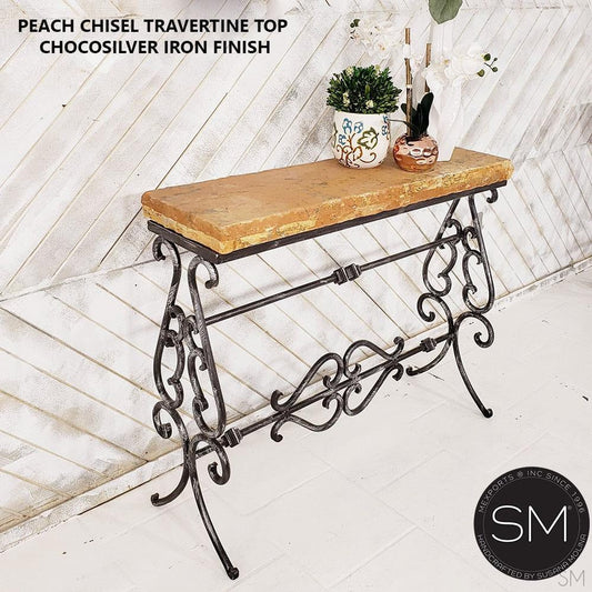 Mexports by Susana Molina 1256FT 44" Peach Travertine Chiseled Edge Rectangular Console Table