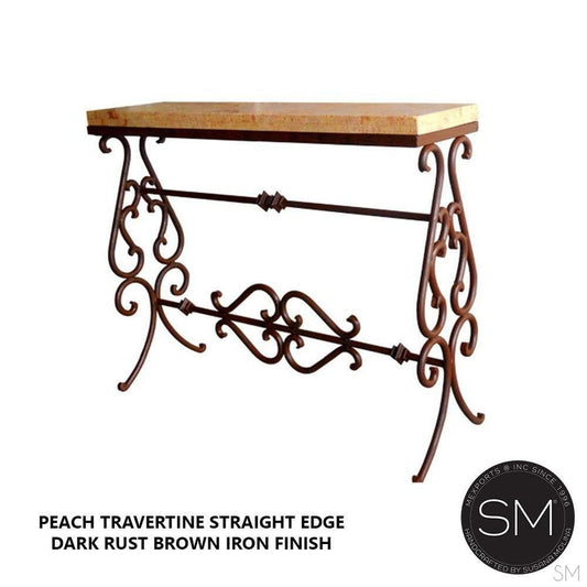 Mexports by Susana Molina 1256FT 44" Peach Travertine Straight Edge Rectangular Console Table