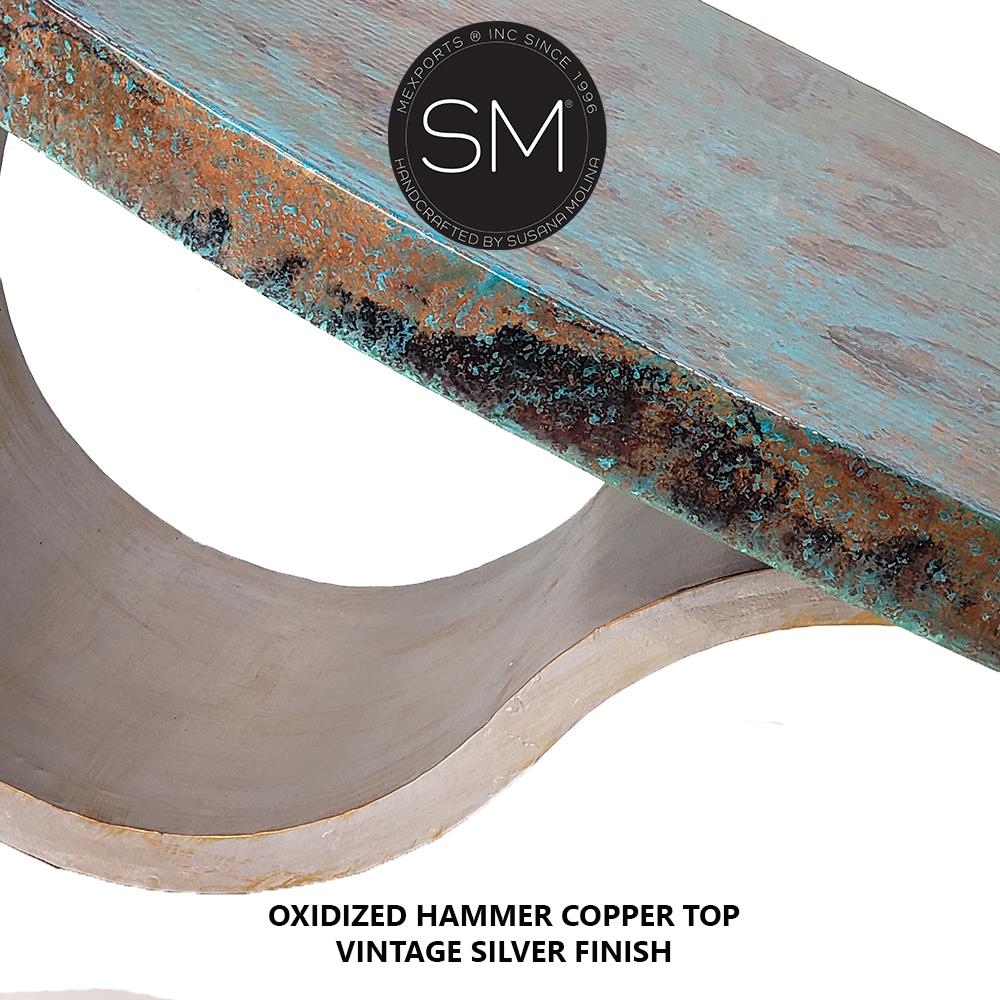 Mexports by Susana Molina 1257AAOC 60" Oxidized Hammered Copper Top Oval Coffee Table