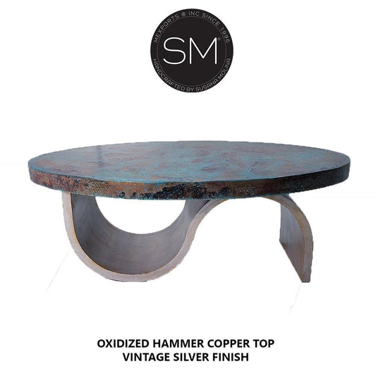 Mexports by Susana Molina 1257AAOC 60" Oxidized Hammered Copper Top Oval Coffee Table