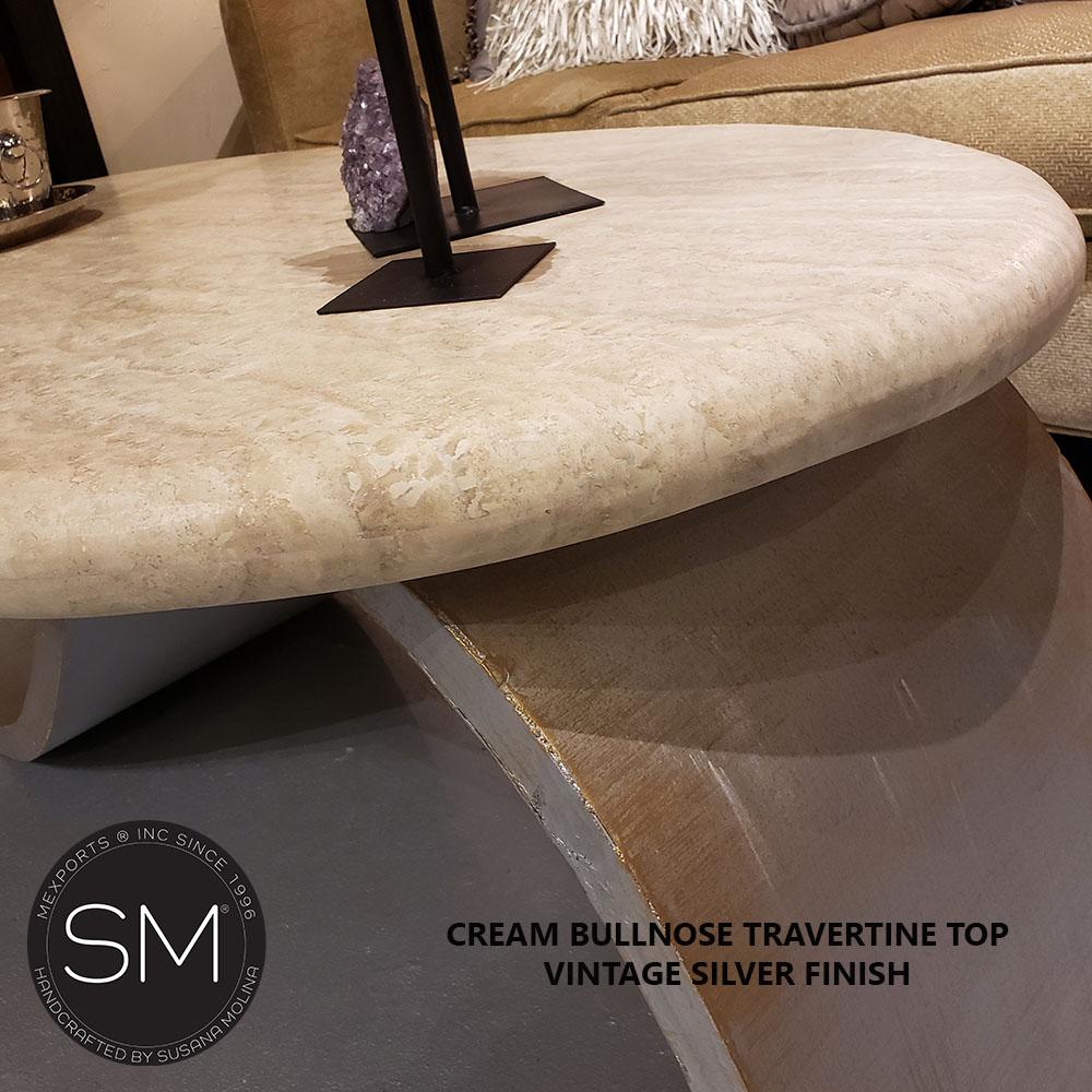 Mexports by Susana Molina 1257AAOT 60" Cream Travertine Top Bullnose Edge Rustic Oval Coffee Table