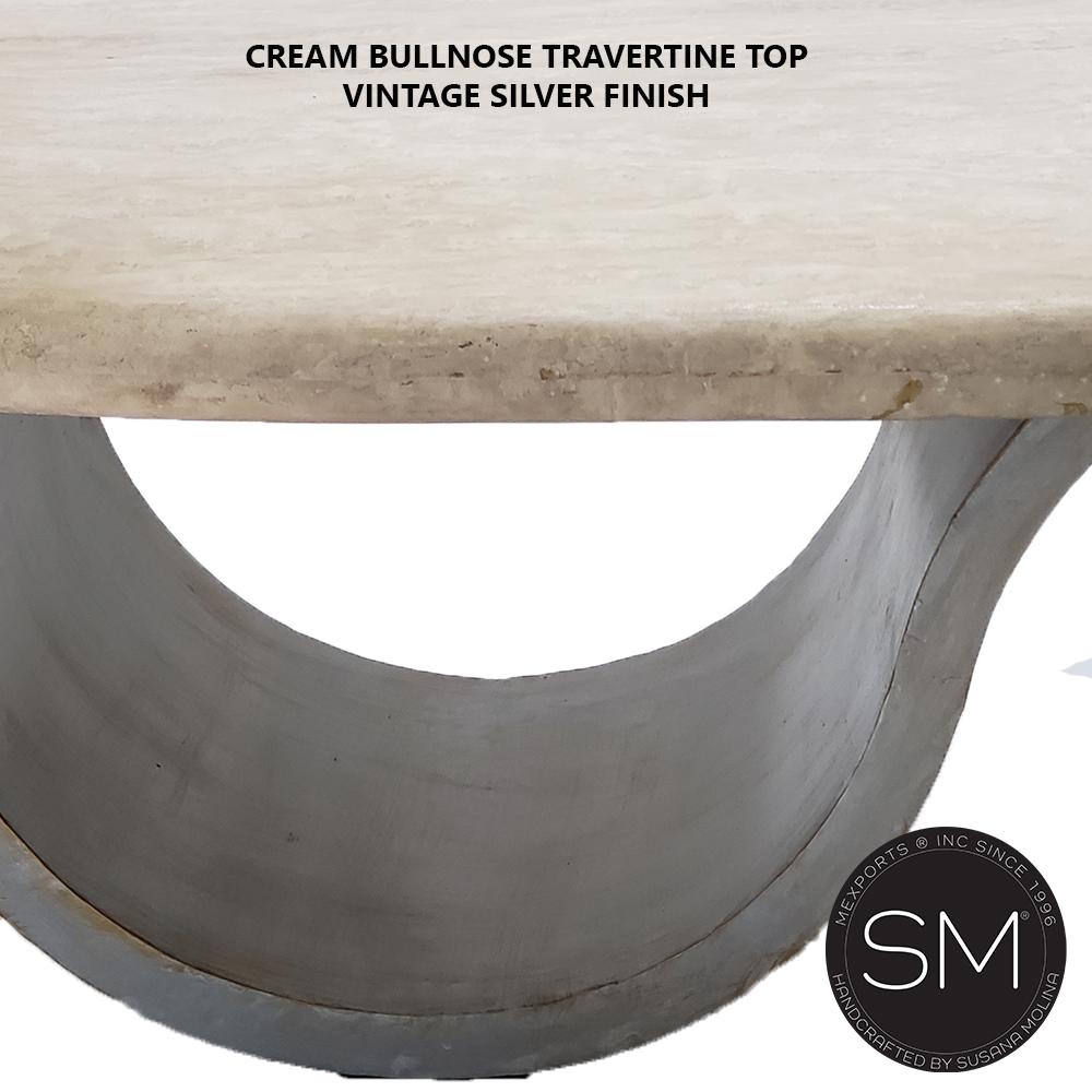 Mexports by Susana Molina 1257AAOT 60" Cream Travertine Top Bullnose Edge Rustic Oval Coffee Table