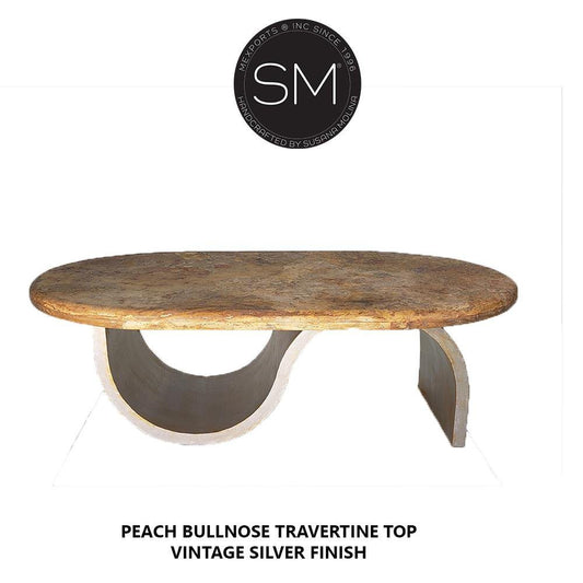 Mexports by Susana Molina 1257AAOT 60" Peach Travertine Top Bullnose Edge Rustic Oval Coffee Table