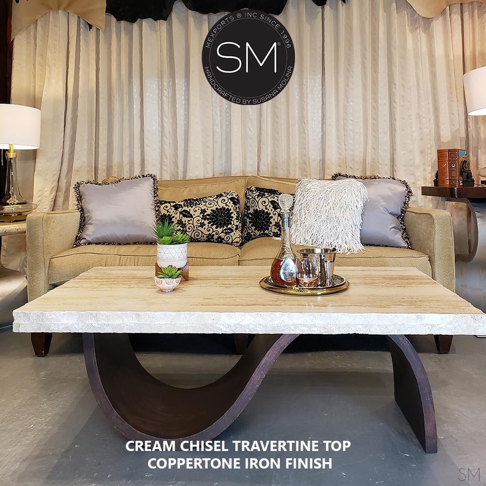 Mexports by Susana Molina 1257AAT Cream Travertine Top Chisel Edge Rectangular Coffee Table