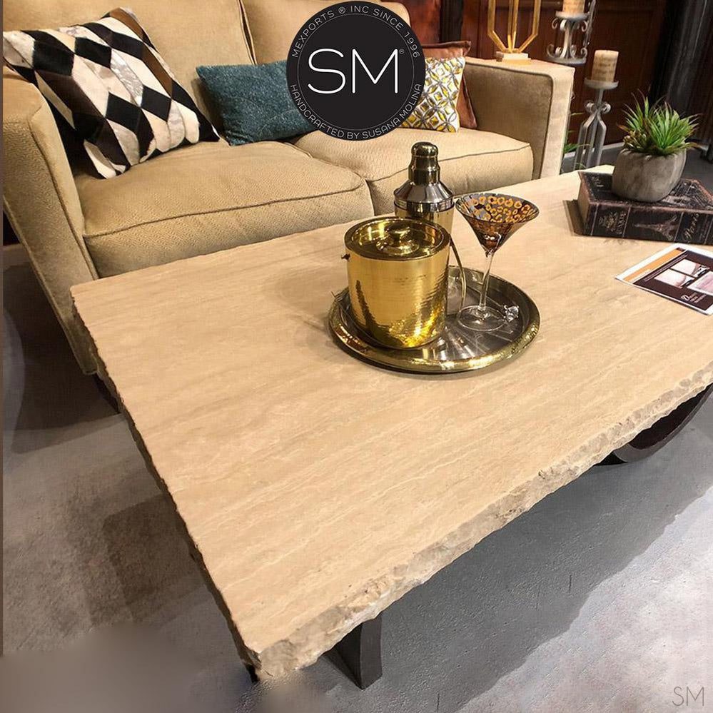 Mexports by Susana Molina 1257AAT Cream Travertine Top Chisel Edge Rectangular Coffee Table