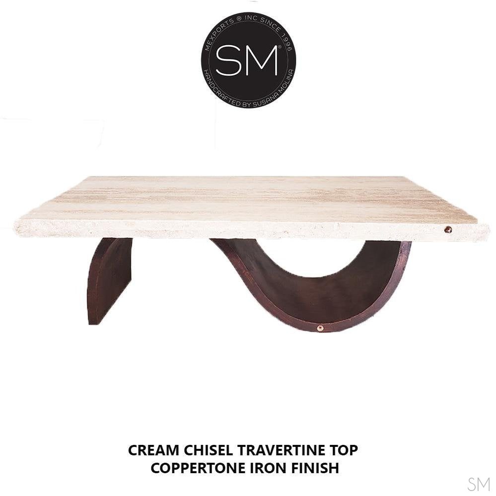 Mexports by Susana Molina 1257AAT Cream Travertine Top Chisel Edge Rectangular Coffee Table