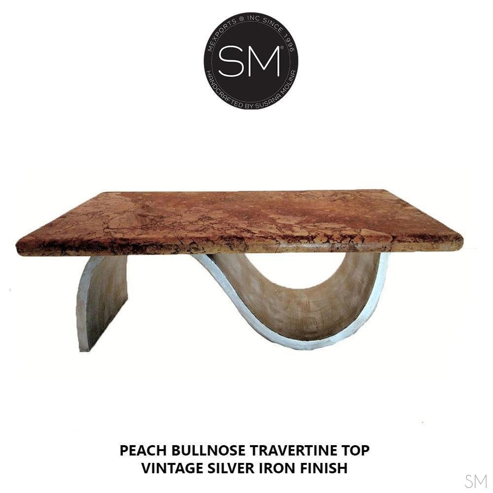 Mexports by Susana Molina 1257AAT Peach Travertine Top Bullnose Edge Rectangular Coffee Table