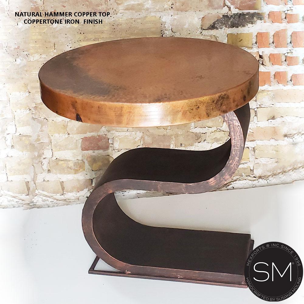 Mexports by Susana Molina 1257BBC 24" Natural Hammered Copper Top Modern Round Side Table