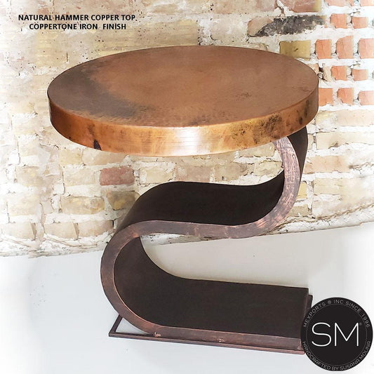 Mexports by Susana Molina 1257BBC 24" Natural Hammered Copper Top Modern Round Side Table