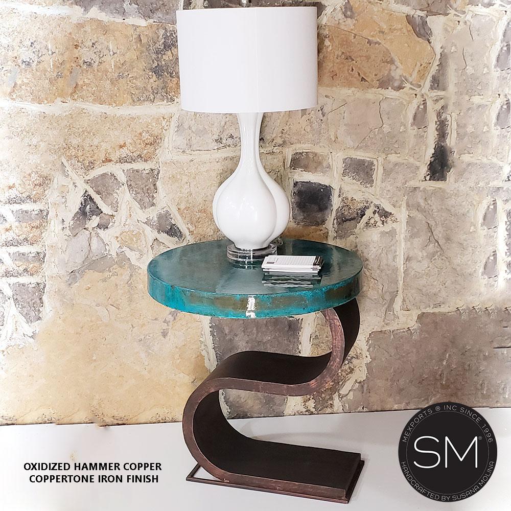 Mexports by Susana Molina 1257BBC 24" Oxidized Hammered Copper Top Modern Round Side Table