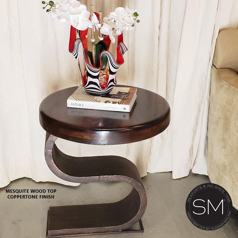 Mexports by Susana Molina 1257BBM 24" Mesquite Wood Gold Citrine Inlay Round Side Table