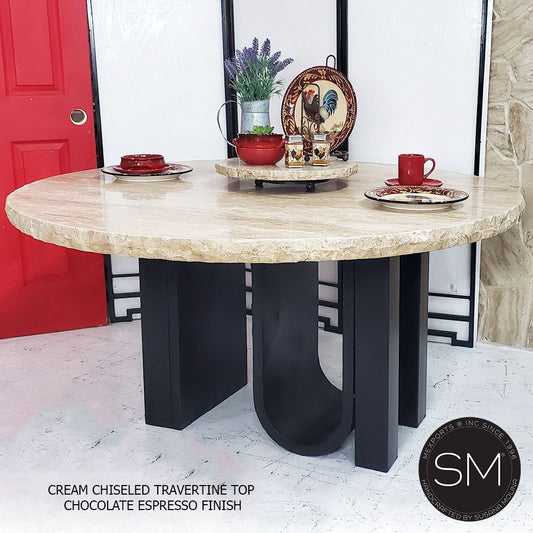 Mexports by Susana Molina 1258DT 60" Cream Travertine Chisel Edge Small Round Dining Table