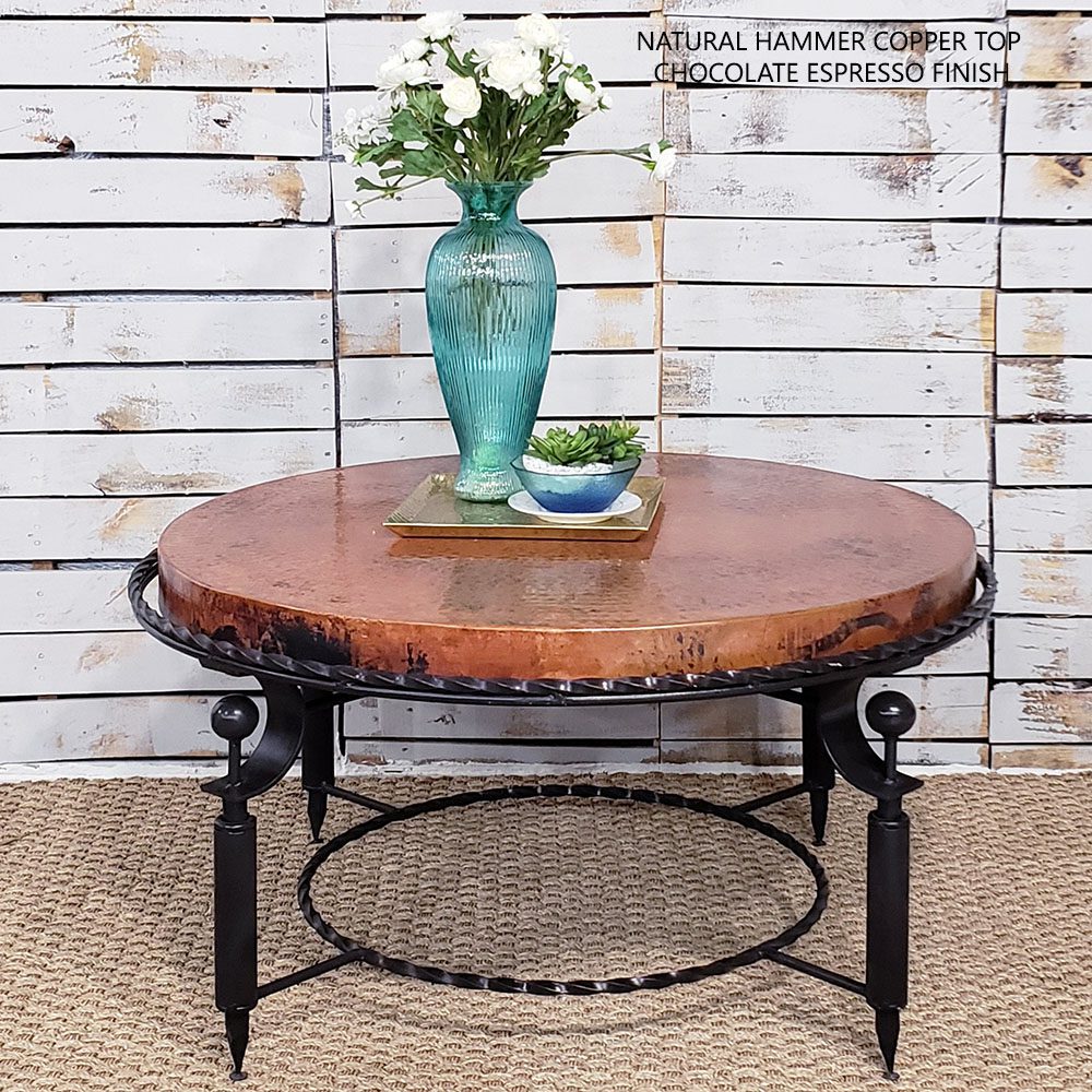 Mexports by Susana Molina 1265AAAC 38" Natural Hammered Copper Top Round Coffee Table
