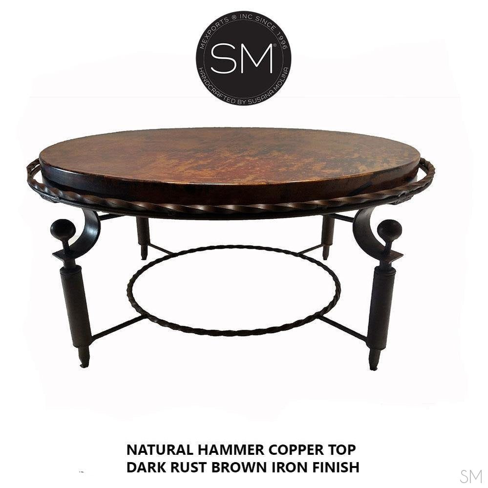 Mexports by Susana Molina 1265AAAC 38" Natural Hammered Copper Top With Nailheads on Edge Round Coffee Table