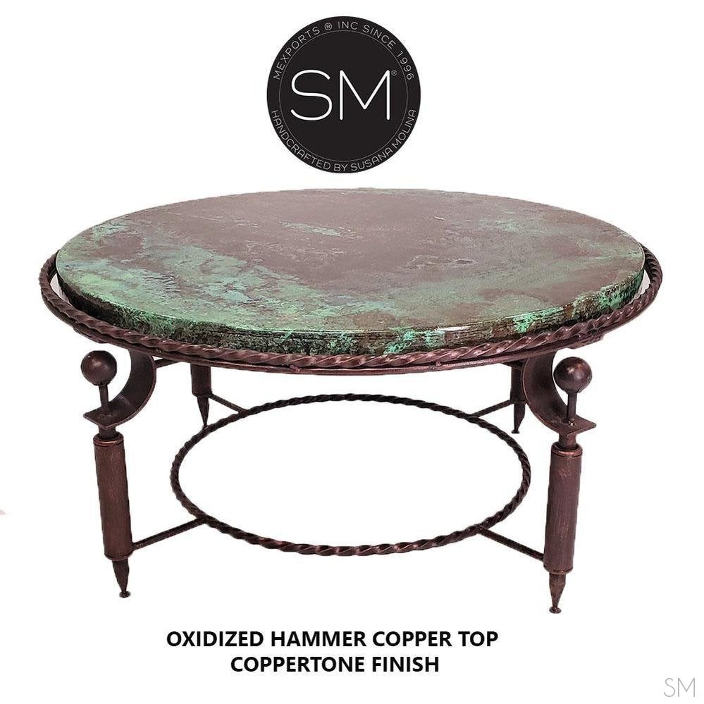 Mexports by Susana Molina 1265AAAC 38" Oxidized Hammered Copper Top With Nailheads on Edge Round Coffee Table