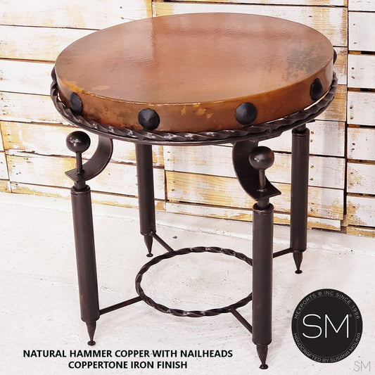 Mexports by Susana Molina 1265BBC 24" Natural Hammered Copper With Nailheads on Edge Round Side Table