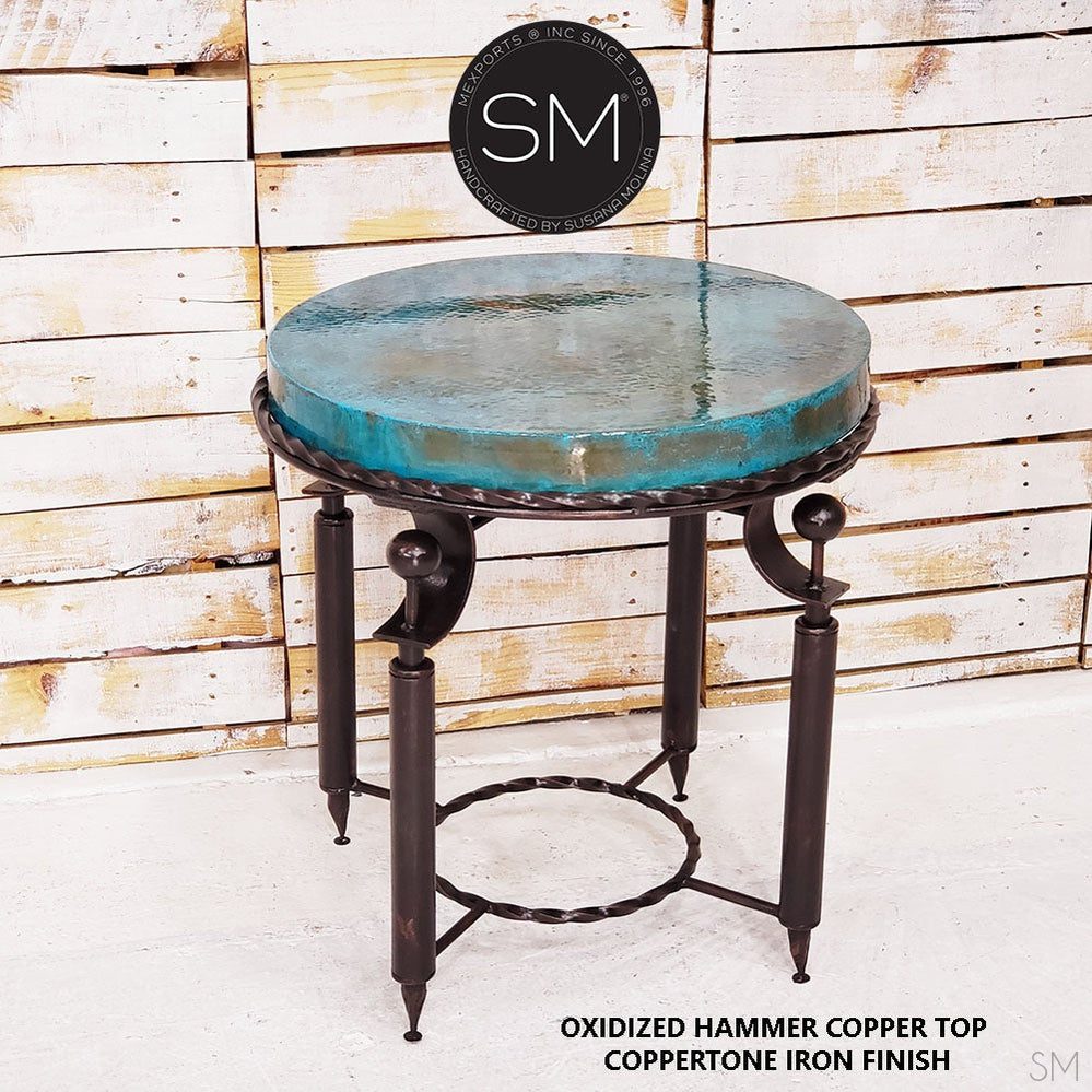 Mexports by Susana Molina 1265BBC 24" Oxidized Hammered Copper Round Side Table
