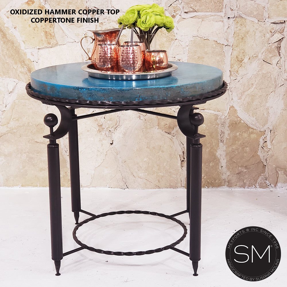 Mexports by Susana Molina 1265BBC 24" Oxidized Hammered Copper Round Side Table