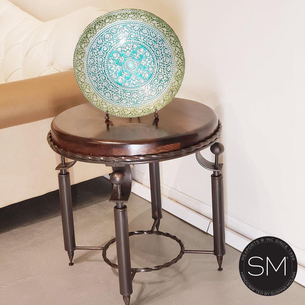 Mexports by Susana Molina 1265BBM 24" Mesquite Wood Top Gold Citrine Inlay Round Side Table