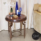 Mexports by Susana Molina 1265BBM 24" Mesquite Wood Top Turquoise Inlay With Nailheads on Edge Round Side Table