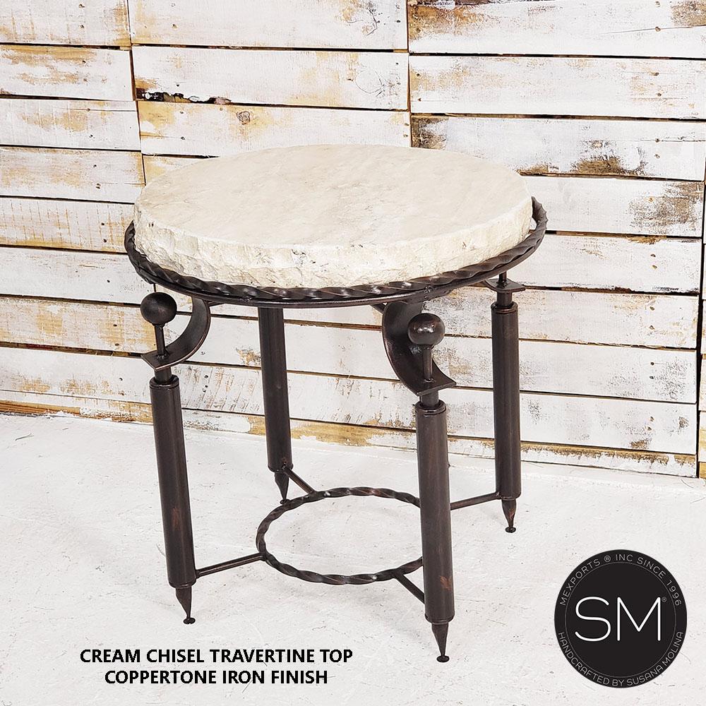 Mexports by Susana Molina 1265BBT 24" Cream Travertine Chisel Edge Round Side Table