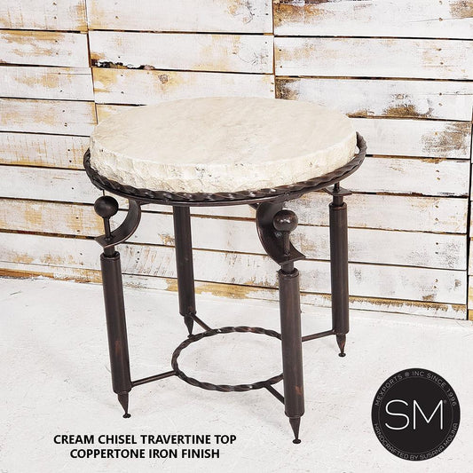 Mexports by Susana Molina 1265BBT 24" Cream Travertine Chisel Edge Round Side Table