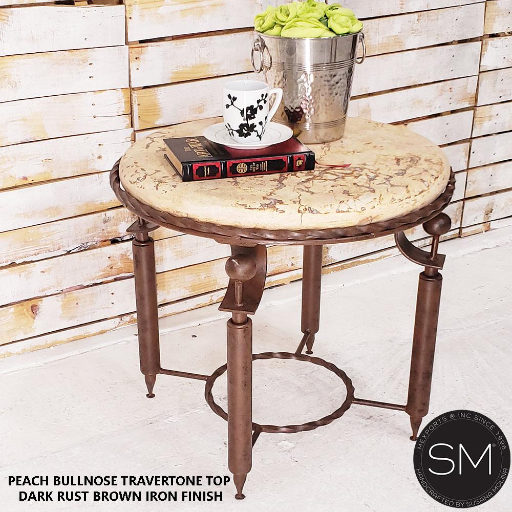 Mexports by Susana Molina 1265BBT 24" Peach Travertine Bullnose Edge Round Side Table