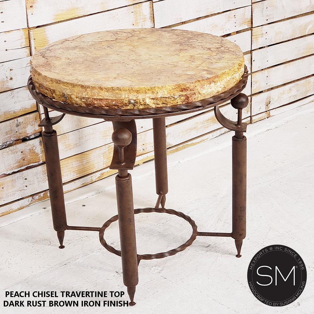 Mexports by Susana Molina 1265BBT 24" Peach Travertine Chisel Edge Round Side Table