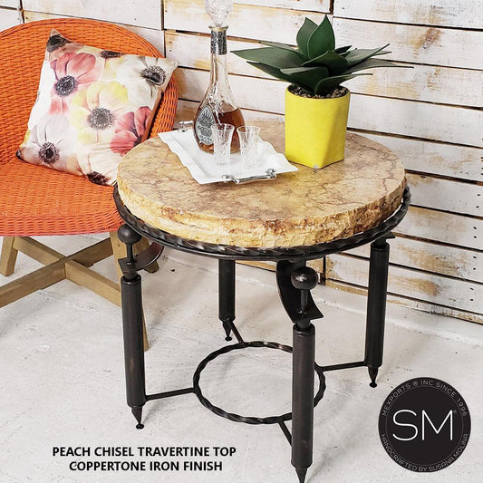 Mexports by Susana Molina 1265BBT 24" Peach Travertine Chisel Edge Round Side Table